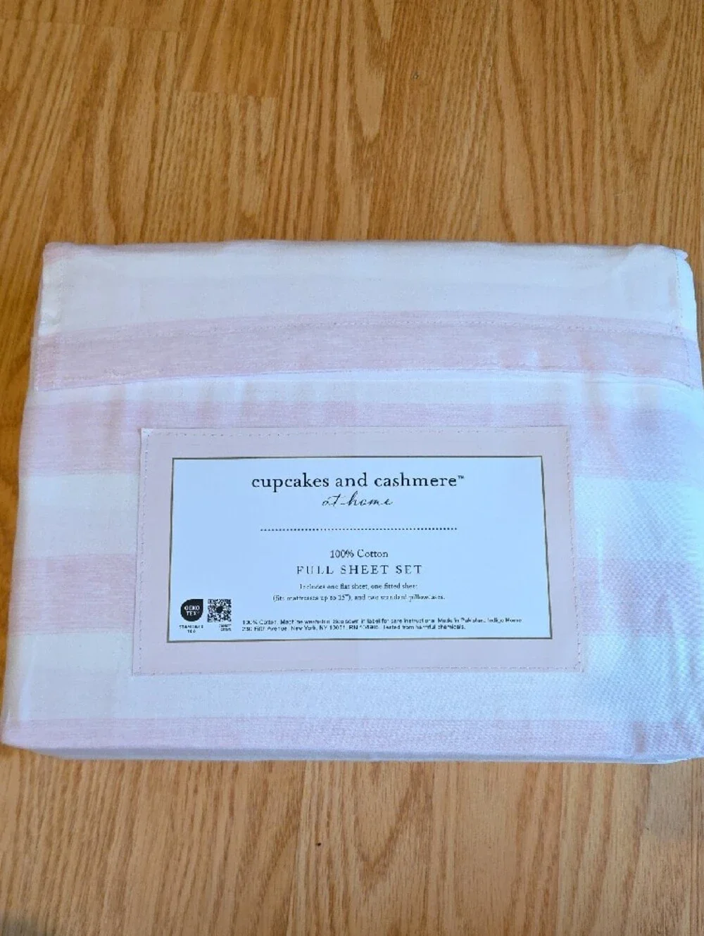 cupcakes & cashmere Pink and White Striped Full Sheet Set